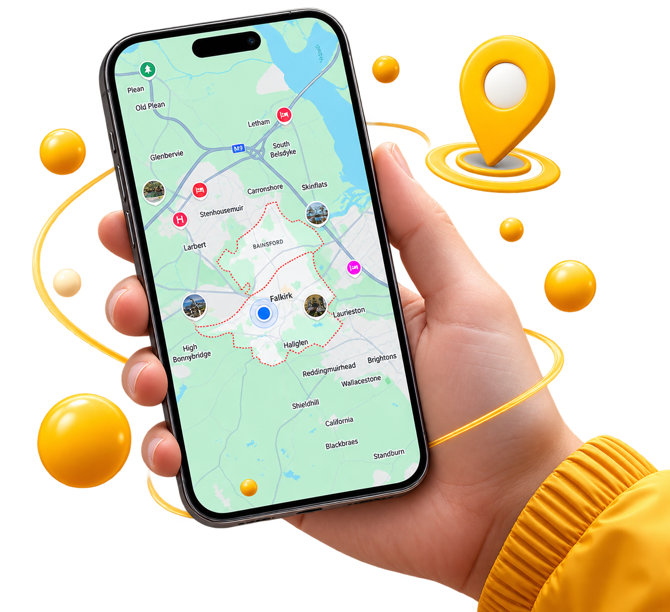 Map of Central Scotland showing areas served by Kelpies Cabs