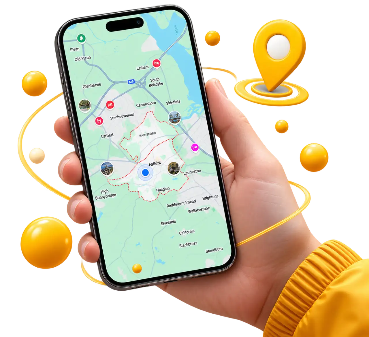 Map of Central Scotland showing areas served by Kelpies Cabs